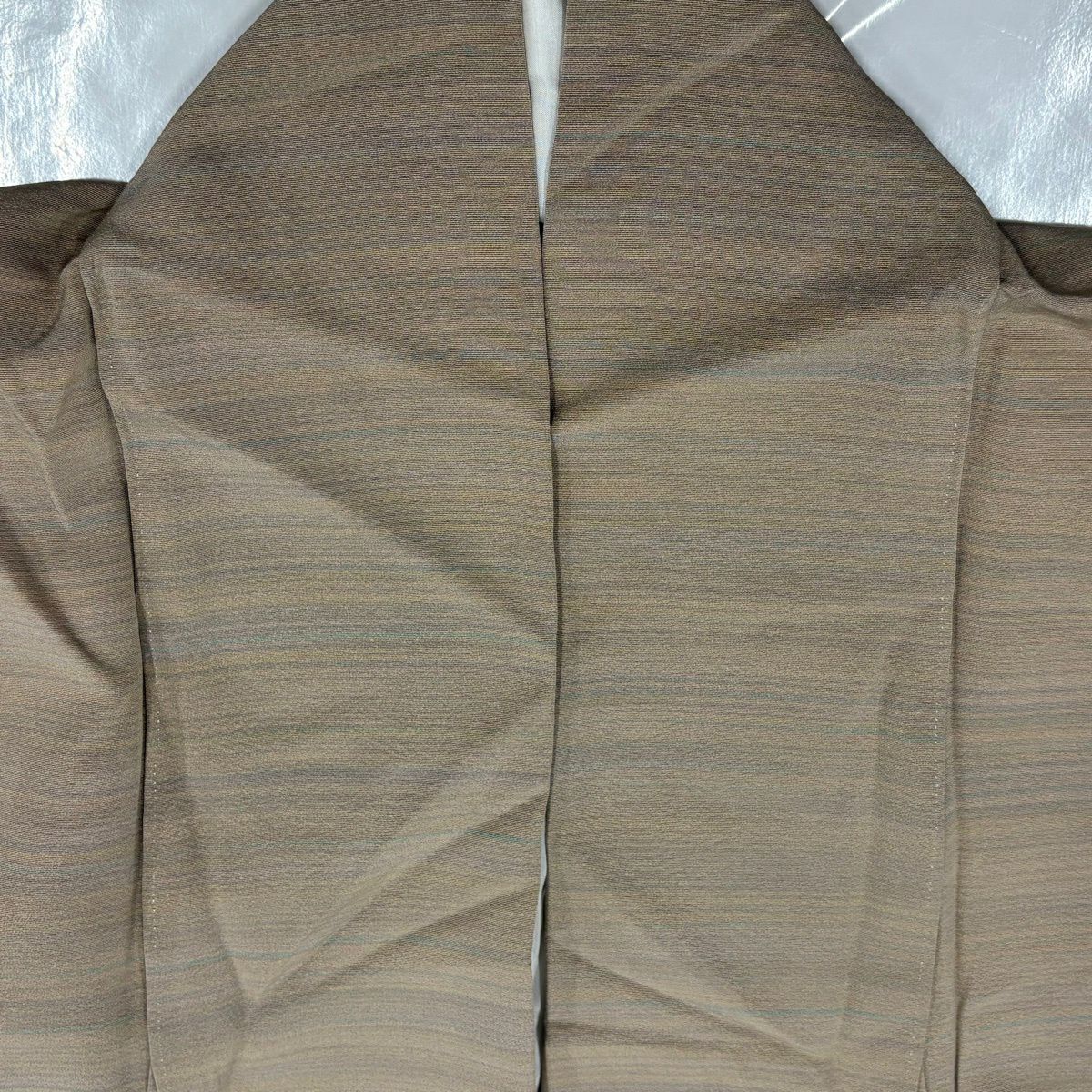 小紋 身長155.5cm 袖長65cm M 雙層 落款あり 縞 薄茶 純蠶絲 秀品級 一つ紋