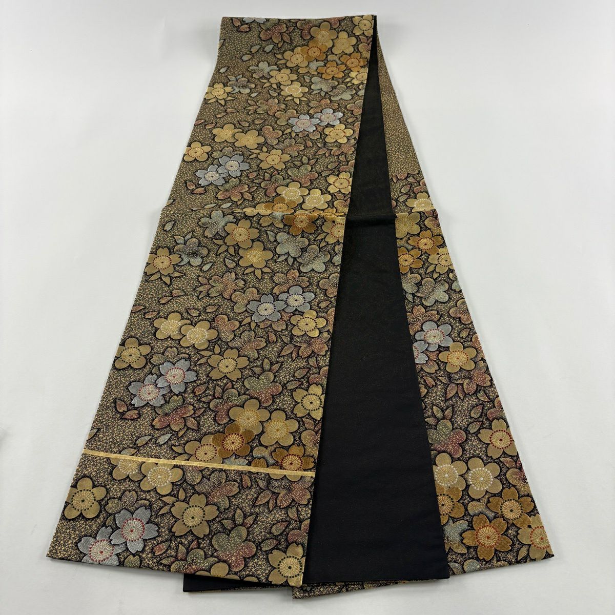 【美品】 袋帶 秀品級 櫻花 梅花花 金金箔 金銀彩 金色 六通 純蠶絲
