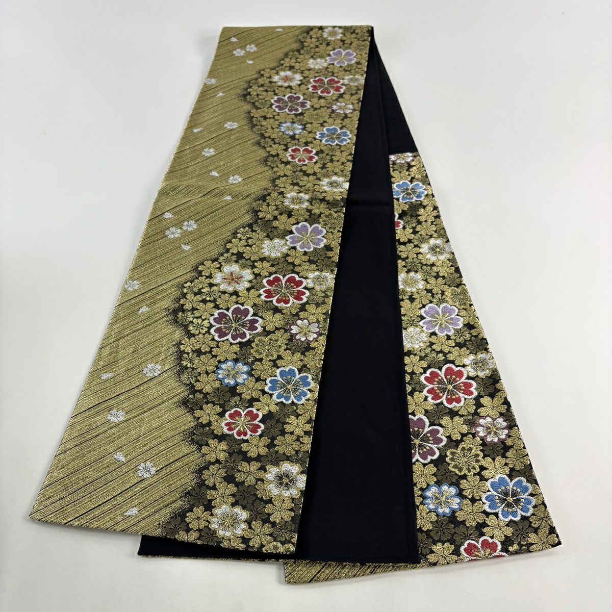 袋帶 秀品級 櫻花 斜紋 金絲 唐織 金 六通 純蠶絲