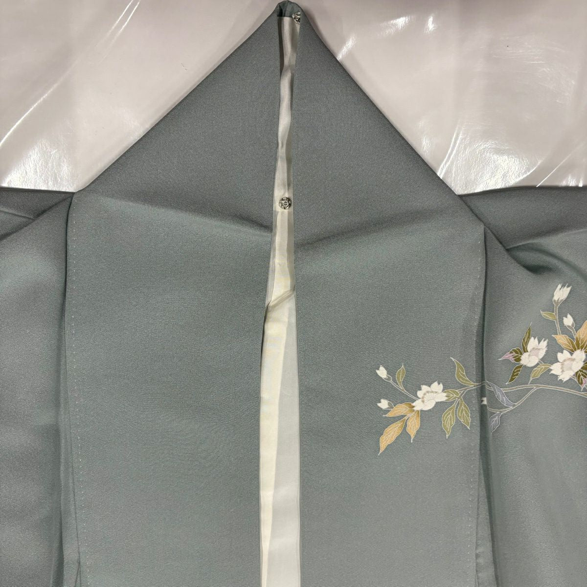 訪問服 身長153.5cm 袖長64cm M 雙層 落款あり 枝花 家屋 漸層 青灰 純蠶絲 秀品級 一つ紋