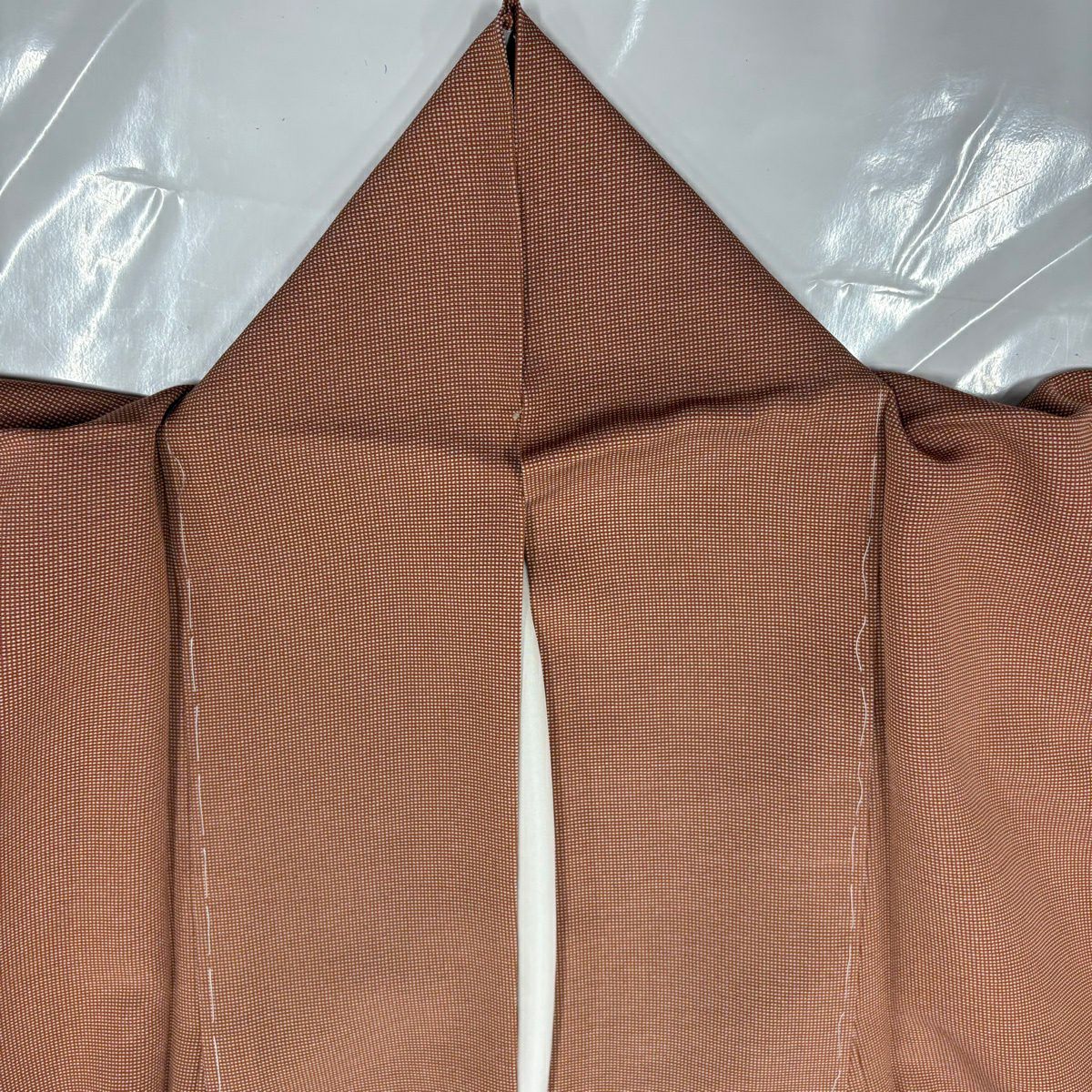 【美品】 江戶小紋 身長160cm 袖長62cm S 雙層 角通し 橙色 純蠶絲 秀品級