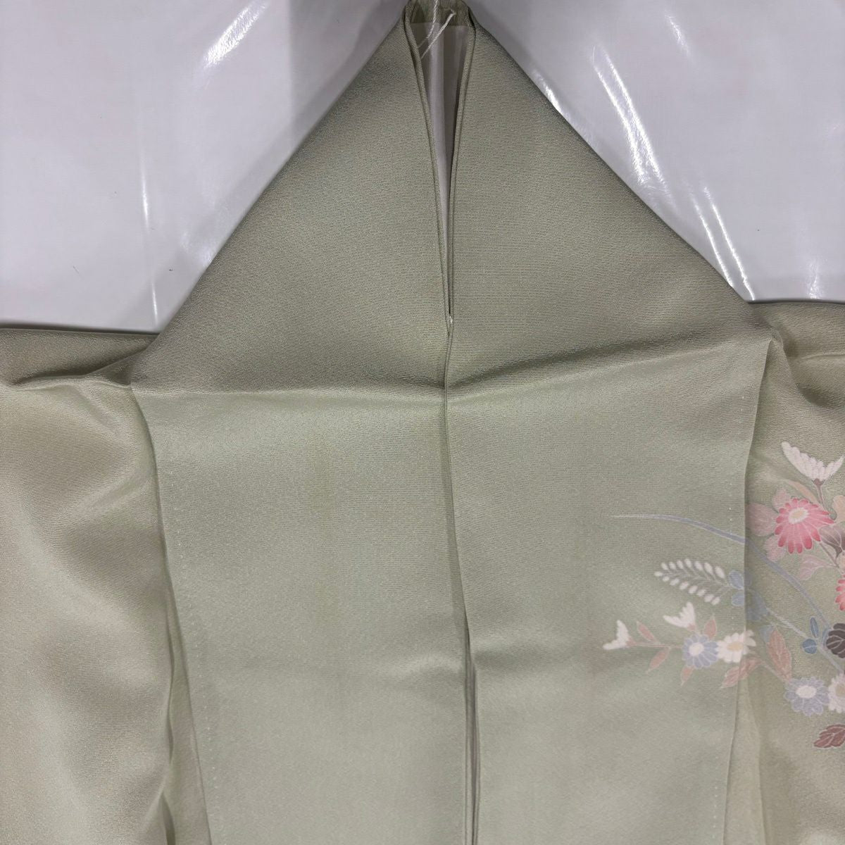 訪問服 身長156.5cm 袖長62.5cm S 雙層 落款有 菊花 萩 染分 淡綠 純蠶絲 優品級