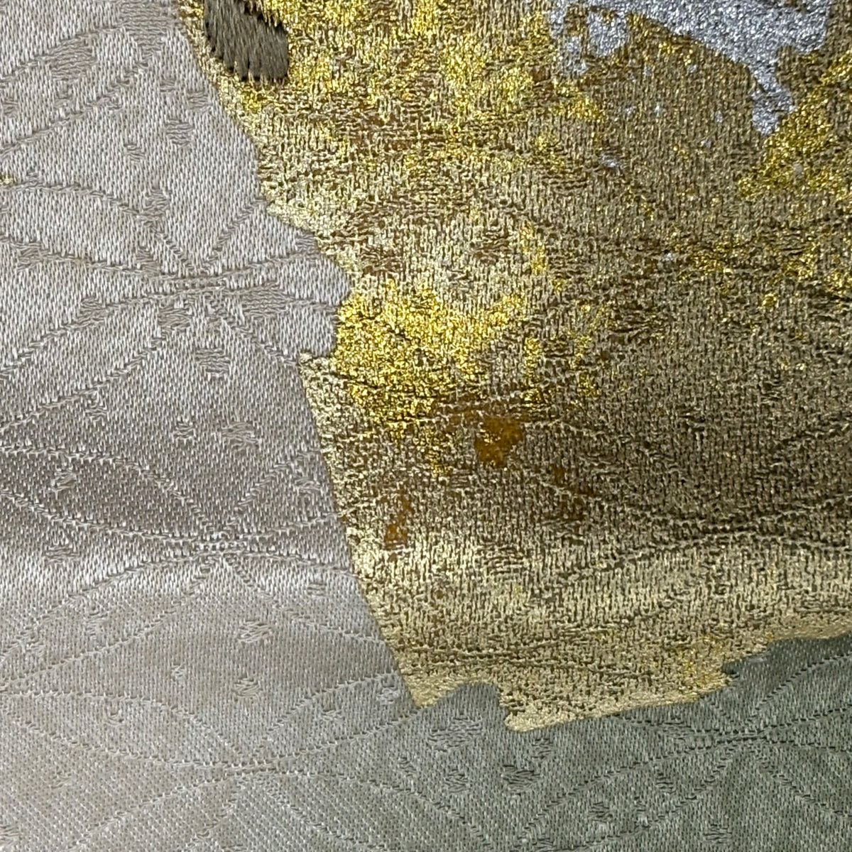 付下 身長159cm 袖長65cm M 雙層 花籠 破裂色紙 刺繡 金彩裝飾 灰綠 純蠶絲 秀品級