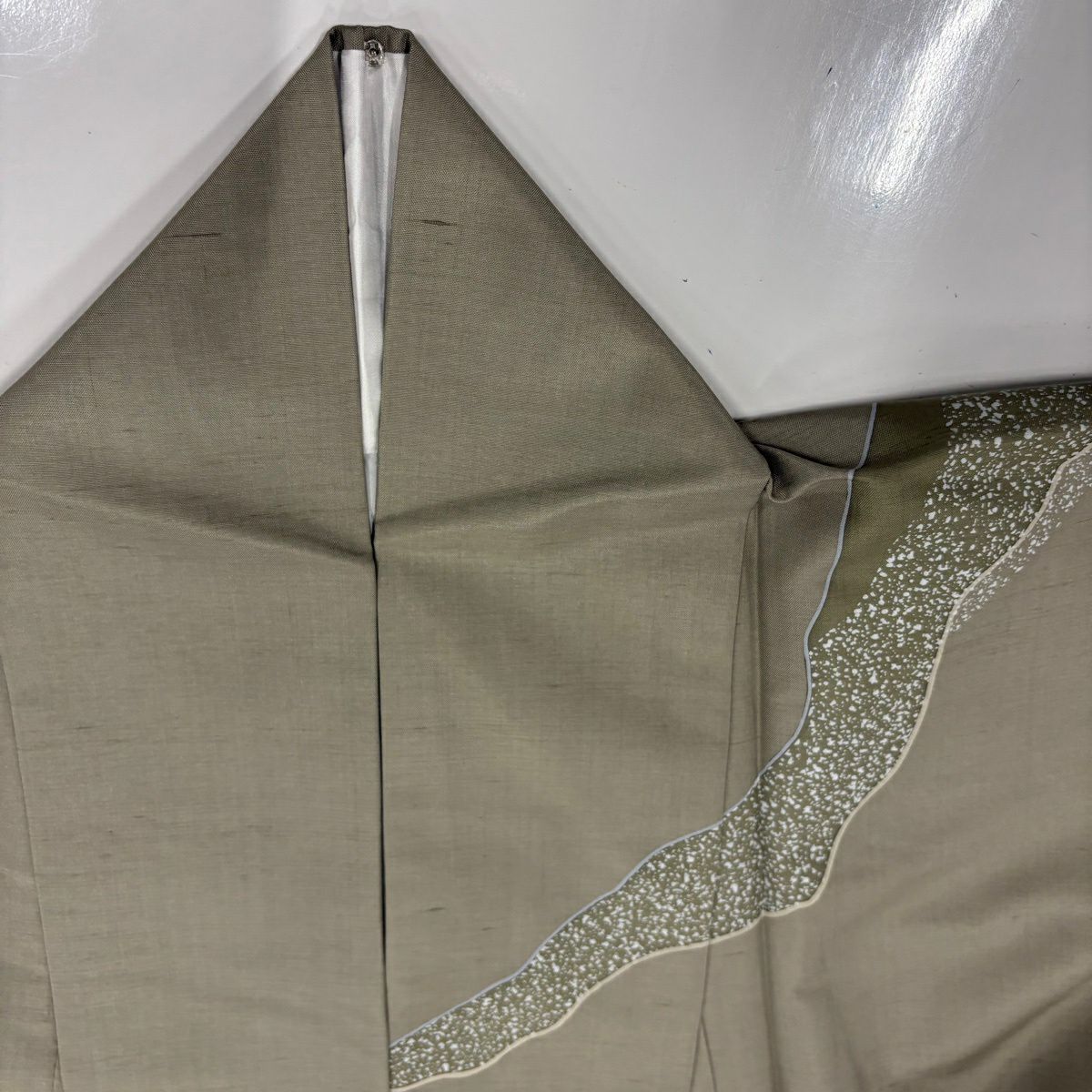 【美品】訪問服 身長160cm 袖長65cm M 雙層 紬織織 道長取 葉紋 灰綠 純蠶絲 名品級