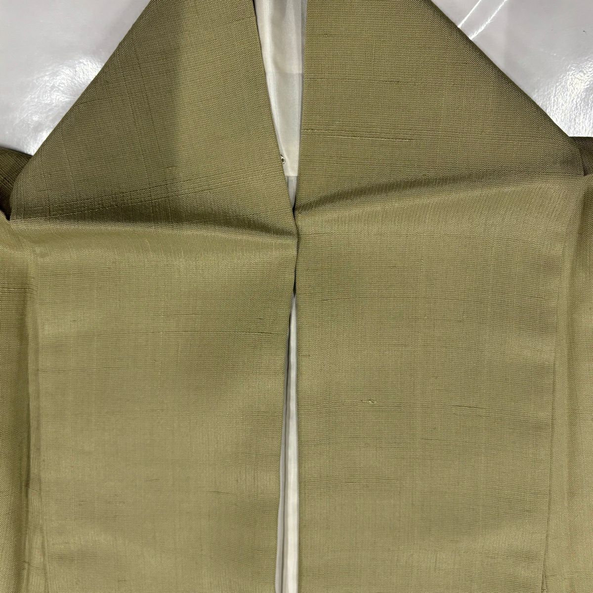 【美品】 付下 身長160.5cm 袖長64.5cm M 雙層 紬織織 草花紋紋 唐草紋 絞染 染分 鶯色 純蠶絲 秀品級