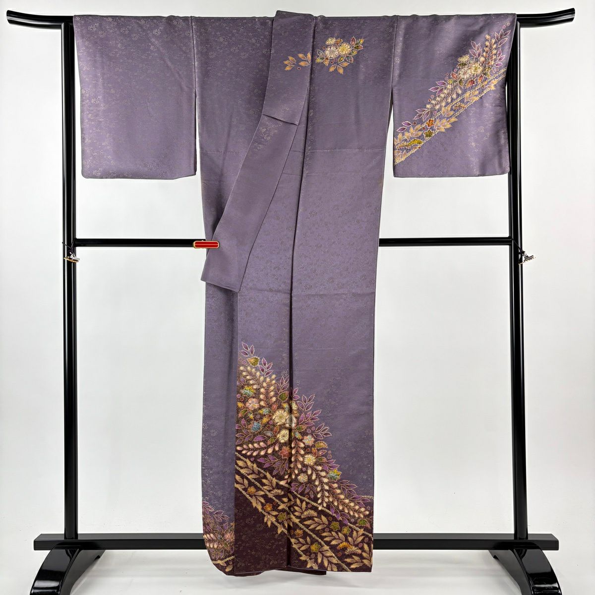 訪問服 身長159cm 袖長68.5cm L 雙層 徳永憲峯 落款あり 辻花染 金通し 金銀彩 灰紫 純蠶絲 逸品級