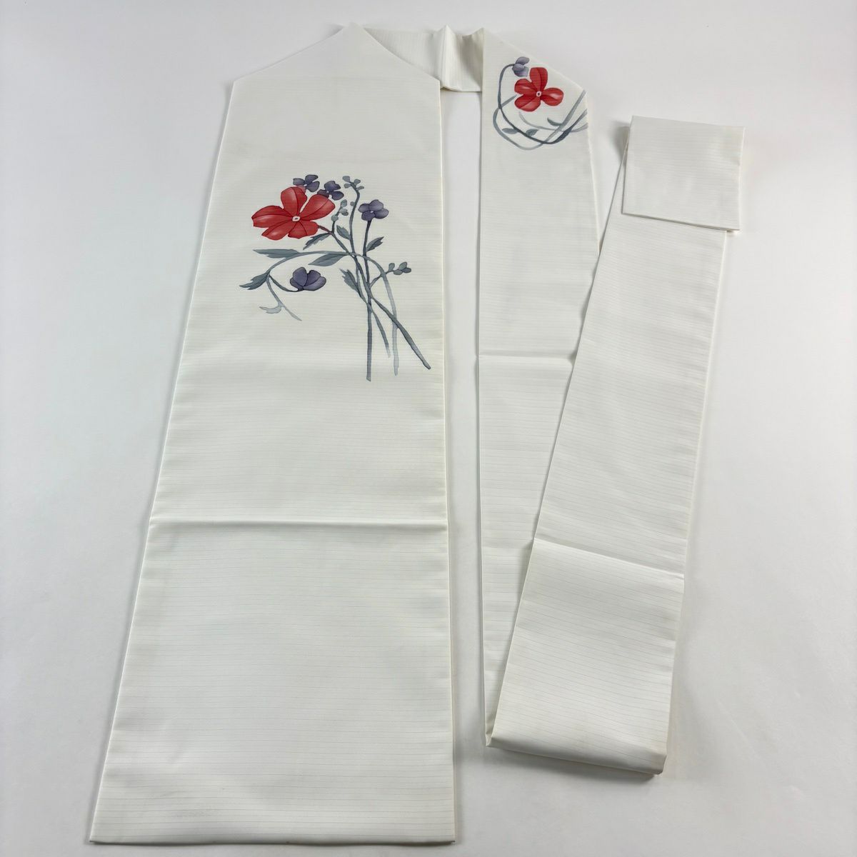 名古屋帶 秀品級 夏帶 草花紋 白 純蠶絲