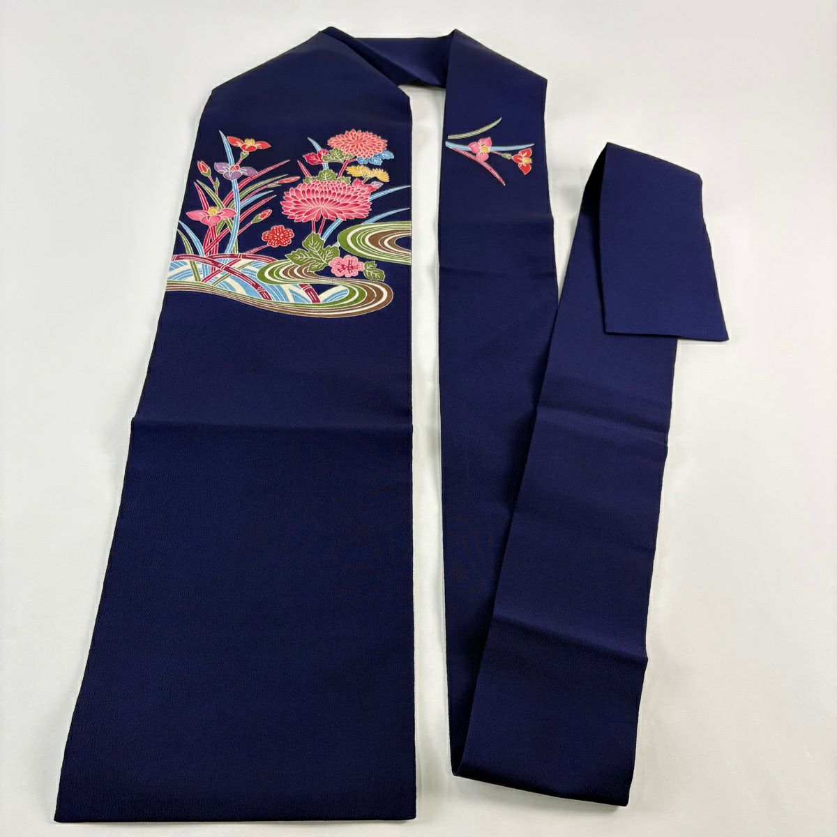 【美品】名古屋帶 秀品級 草花紋紋 流水圖案 縮緬 純蠶絲