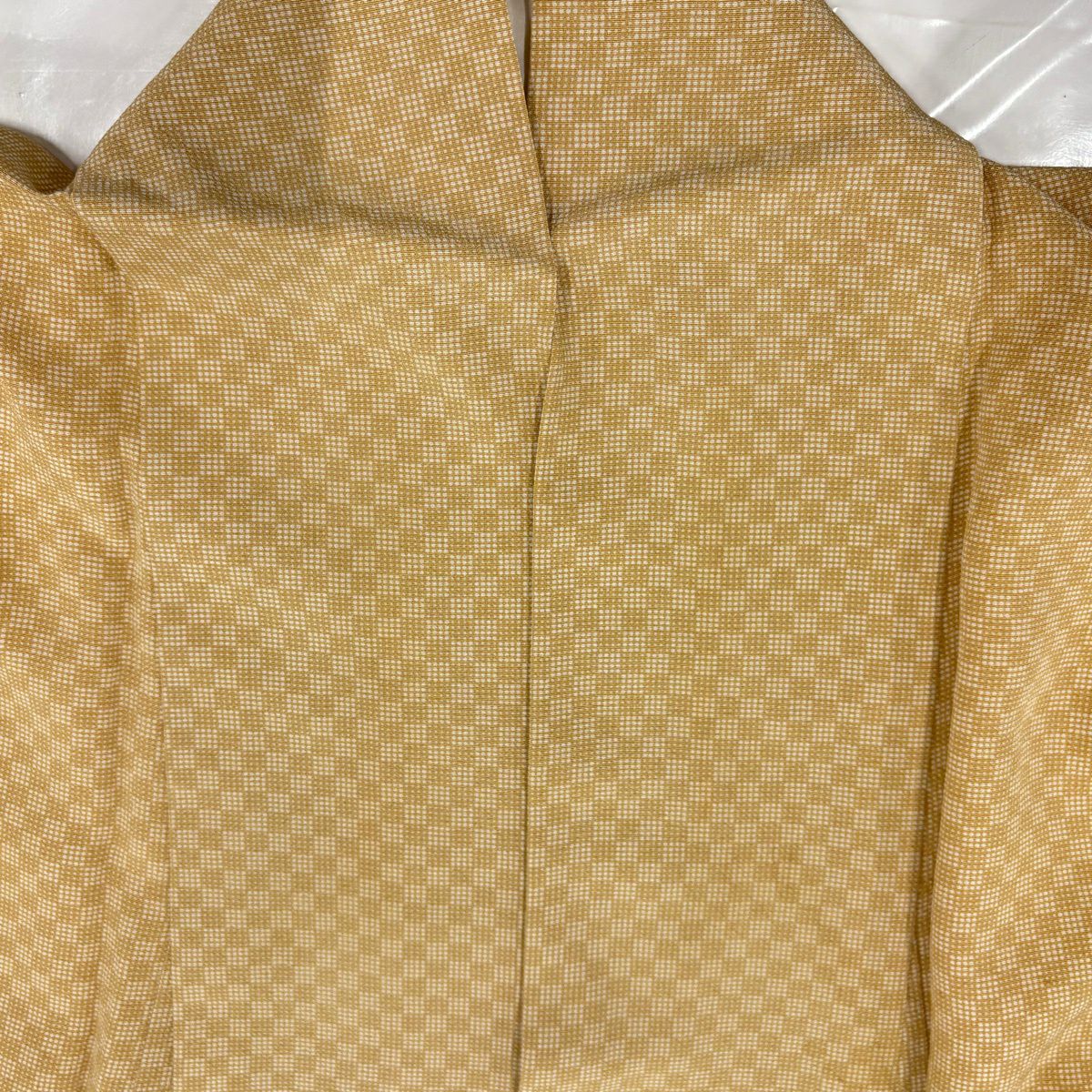 小紋 身長160cm 袖長67cm M 雙層 市松樹 薄茶 純蠶絲 秀品級