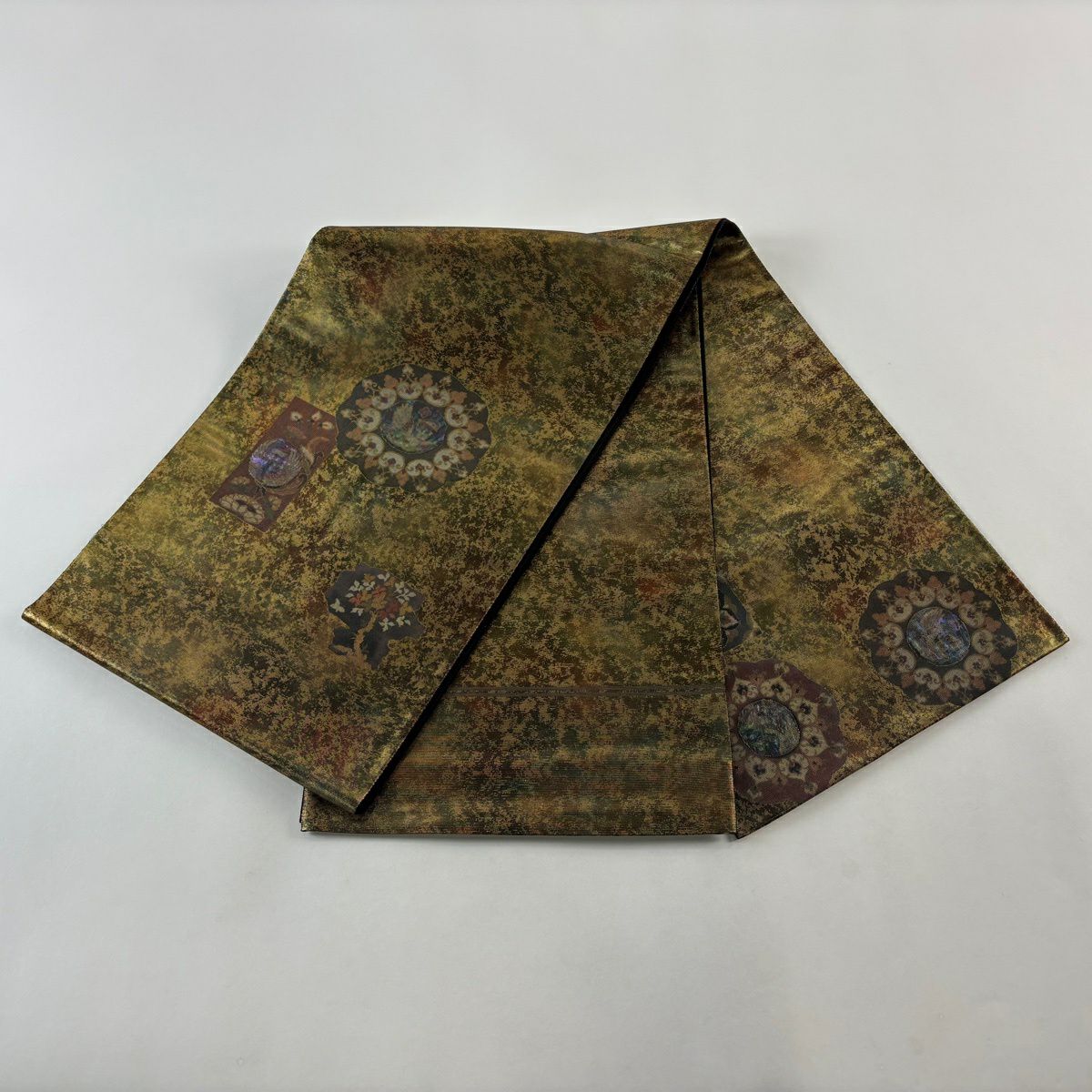 【美品】 袋帶 秀品級 鳥 草花紋 螺鈿金金箔 金銀彩 正蠶絲