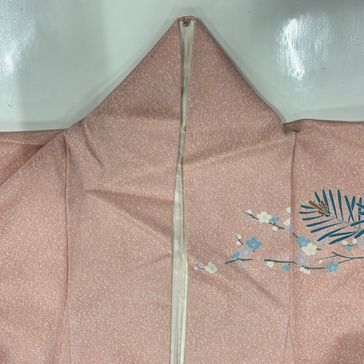 【美品】訪問服 身長156cm 袖長62cm S 雙層 松樹竹子梅花 幾何學 漸層 粉紅 純蠶絲 優品級