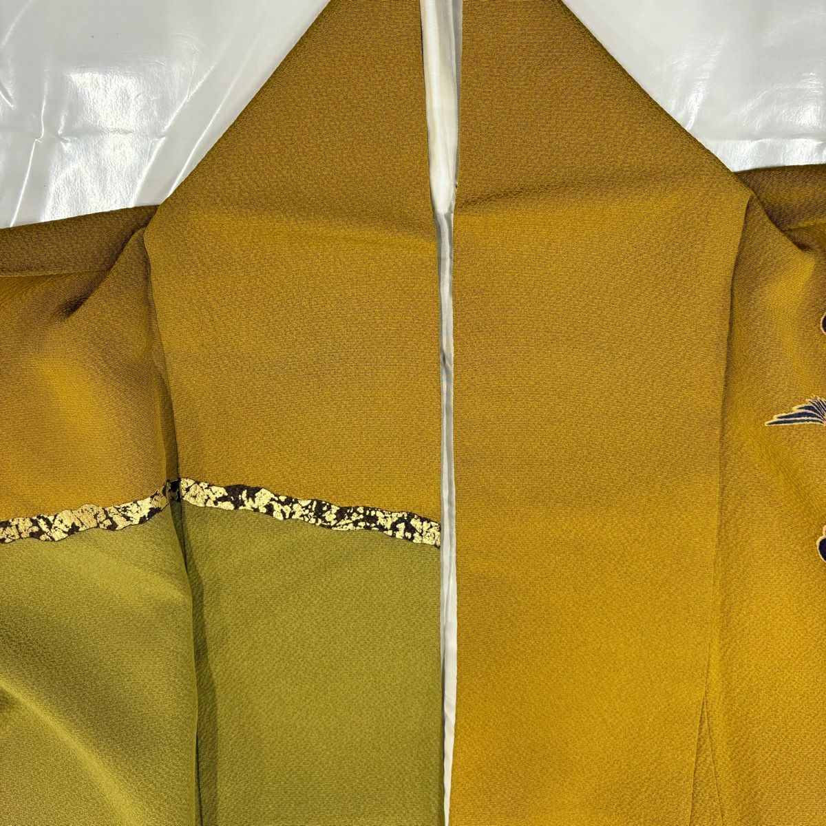 振袖禮服 身長159cm 袖長63.5cm S 雙層 牡丹 枝梅花 金銀彩 染分 山吹 純蠶絲 名品級