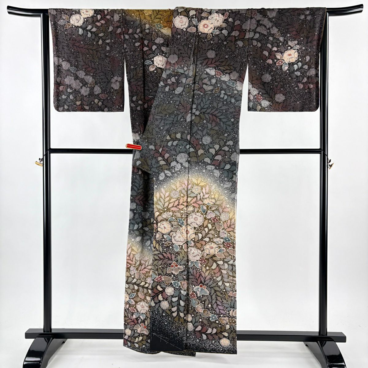 【美品】訪問服 身長158.5cm 袖長68.5cm L 雙層 翠山工房 落款あり 辻花染 漸層 墨色 純蠶絲 逸品級