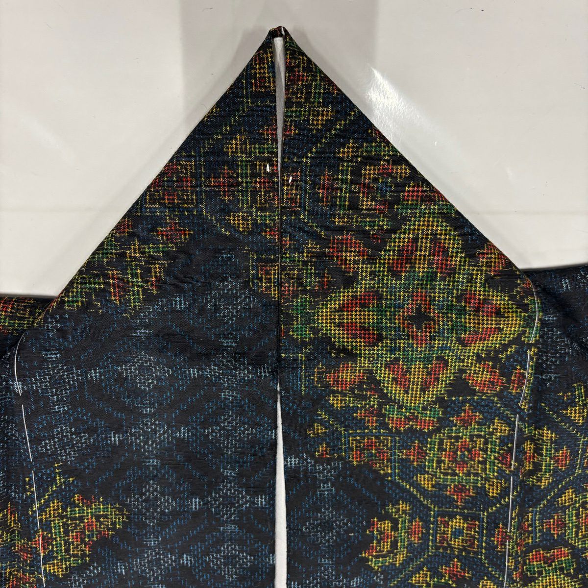 【美品】 紬織 身長156cm 袖長63cm S 雙層 蜀江文 華紋 深藍 純蠶絲 優品級