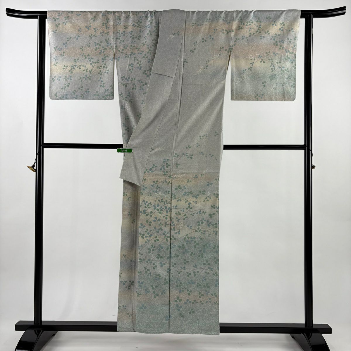 訪問服 身長155.5cm 袖長64.5cm M 雙層 牛首紬織織* 落款有 枝花 霞 漸層 薄綠 純蠶絲 逸品級