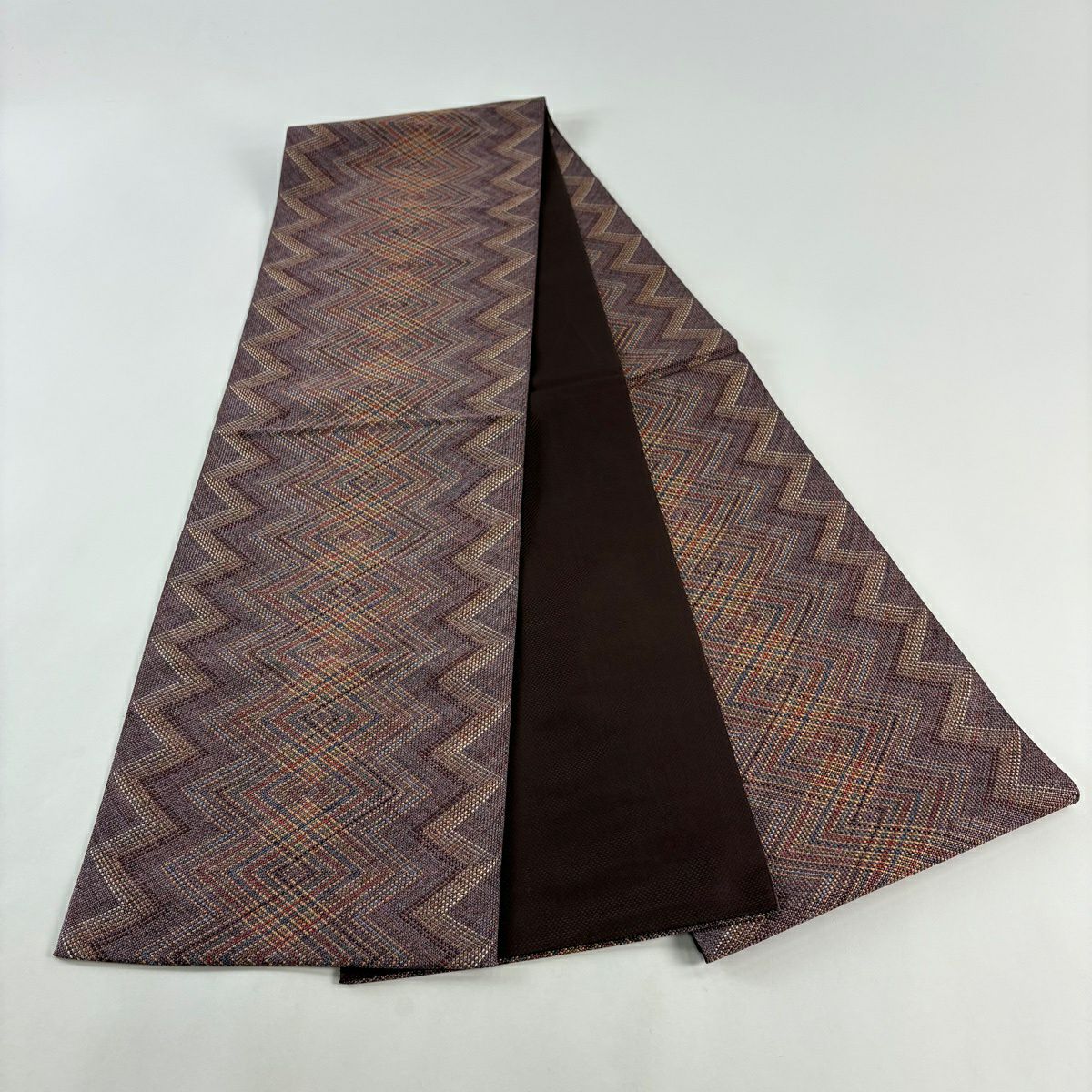 【美品】 袋帶 秀品級 幾何學 紫 全通 純蠶絲