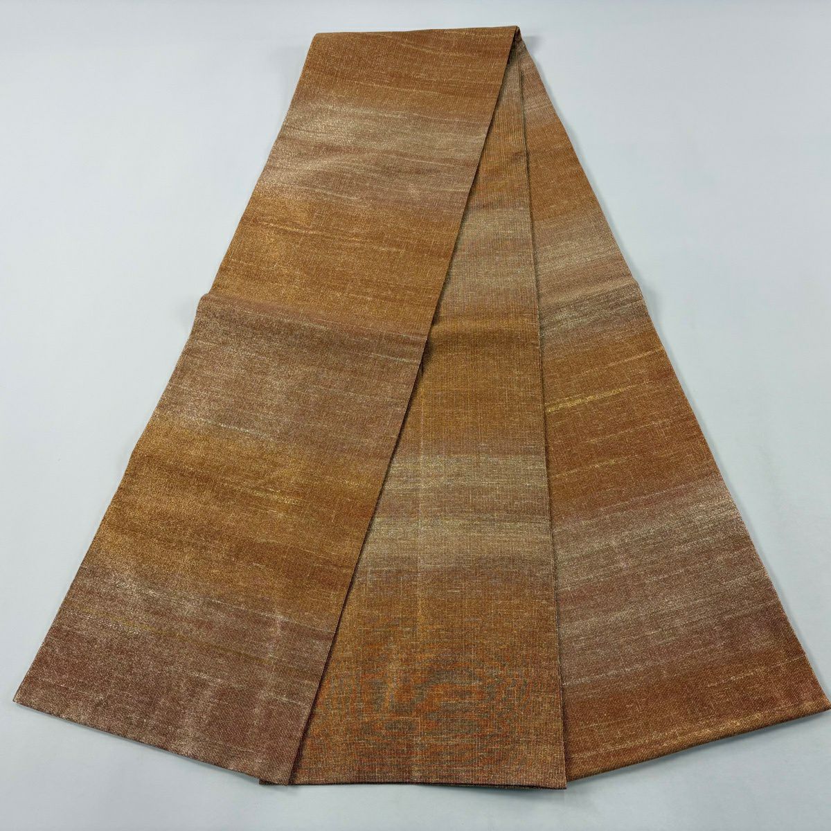 【美品】 袋帶 逸品級 桝屋高尾 附有落款 附共箱 針金綴錦 條紋 金金箔 金絲 橙色 全通 純蠶絲