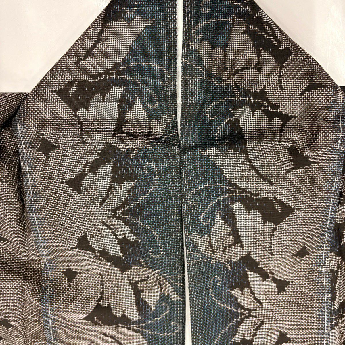【美品】 紬織 身長163cm 袖長63.5cm S 雙層 葉柄 蝶 焦茶 純蠶絲 秀品級