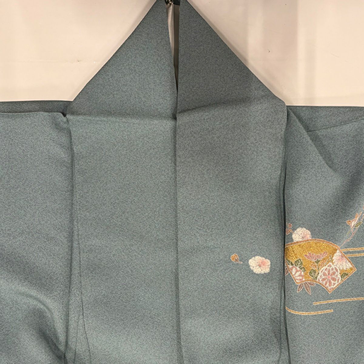 訪問服 身長167.5cm 袖長63.5cm S 雙層 扇子面 草花紋 金絲 金銀彩 青灰 純蠶絲 秀品級