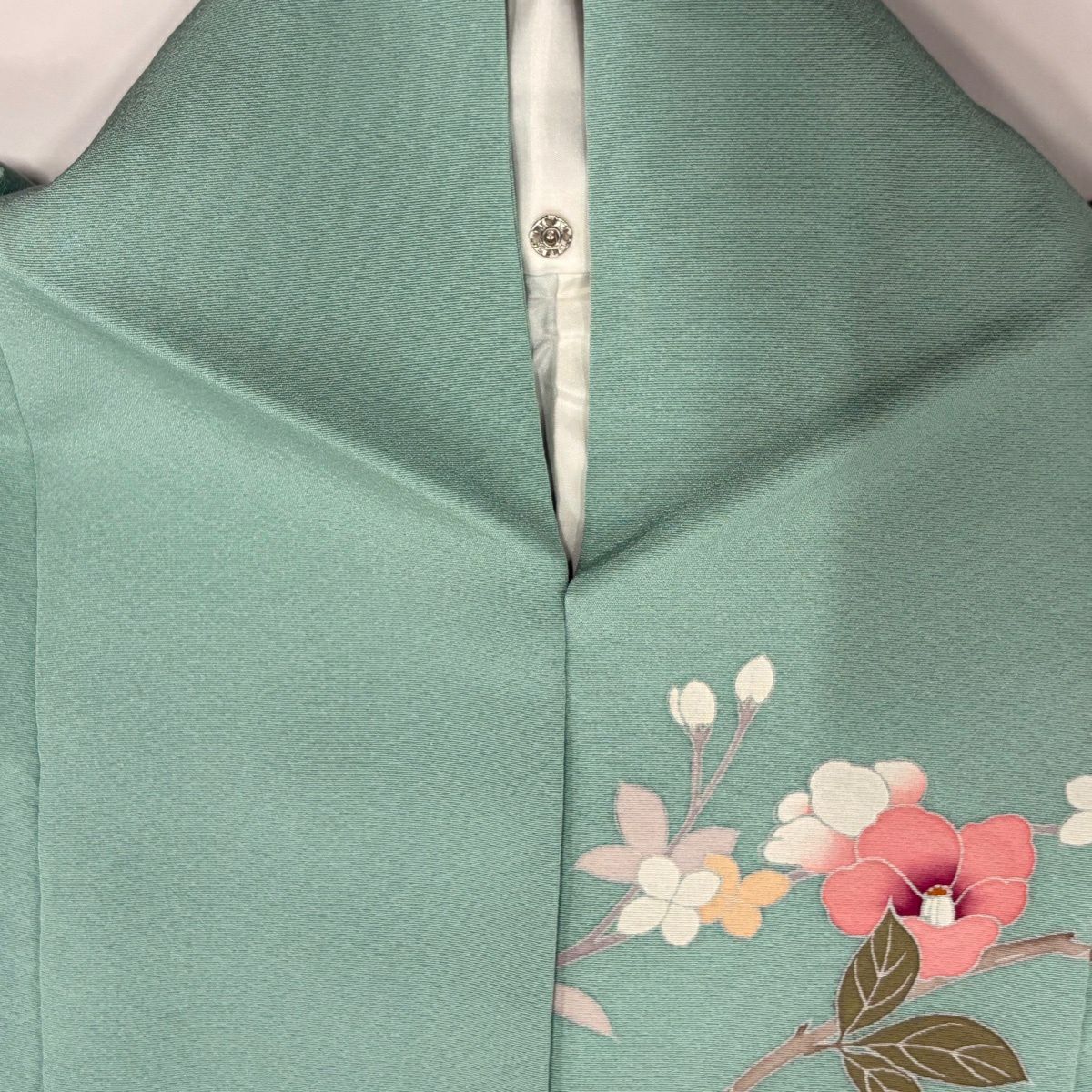 訪問服 身長159.5cm 袖長64cm M 雙層 椿 枝花 漸層 薄綠 純蠶絲 秀品級