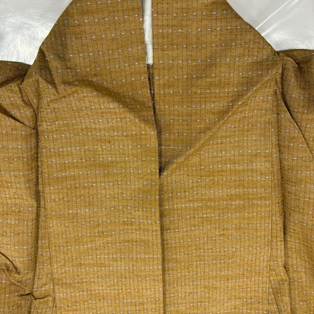 【美品】 紬織 身長158cm 袖長63cm S 單層 幾何學 細條 山吹茶 純蠶絲 名品級