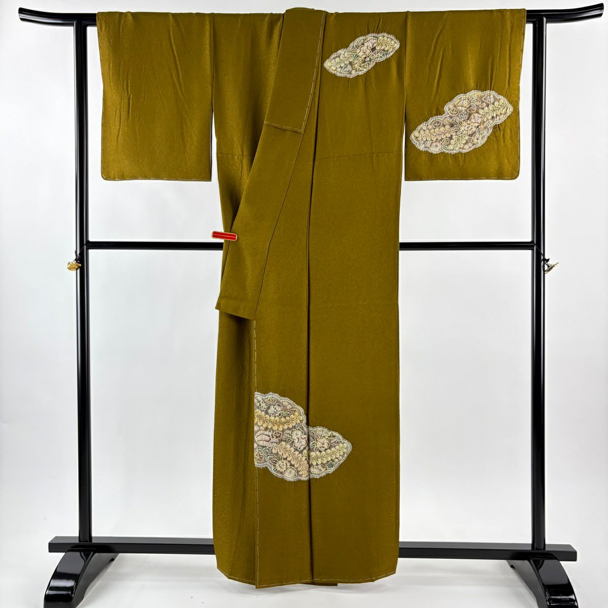 【美品】 付下 身長159.5cm 袖長64.5cm M 雙層 樋熊哲也 落款あり 辻花染 雲文 金通 山吹茶 純蠶絲 逸品級