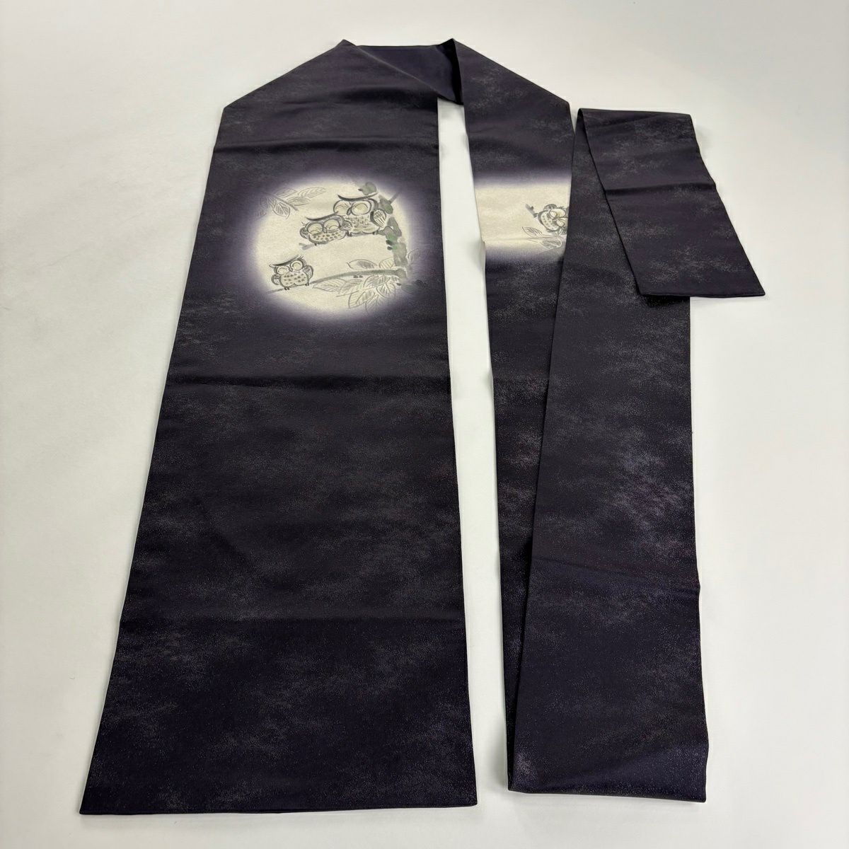 【美品】 名古屋帶 名品級 蛙耳樹枝 銀通 銀銀彩 深紫 純蠶絲