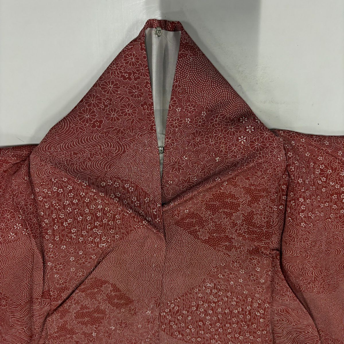 江戶小紋 身長155cm 袖長62.5cm S 雙層 鮫 小花 茜 純蠶絲 優品級