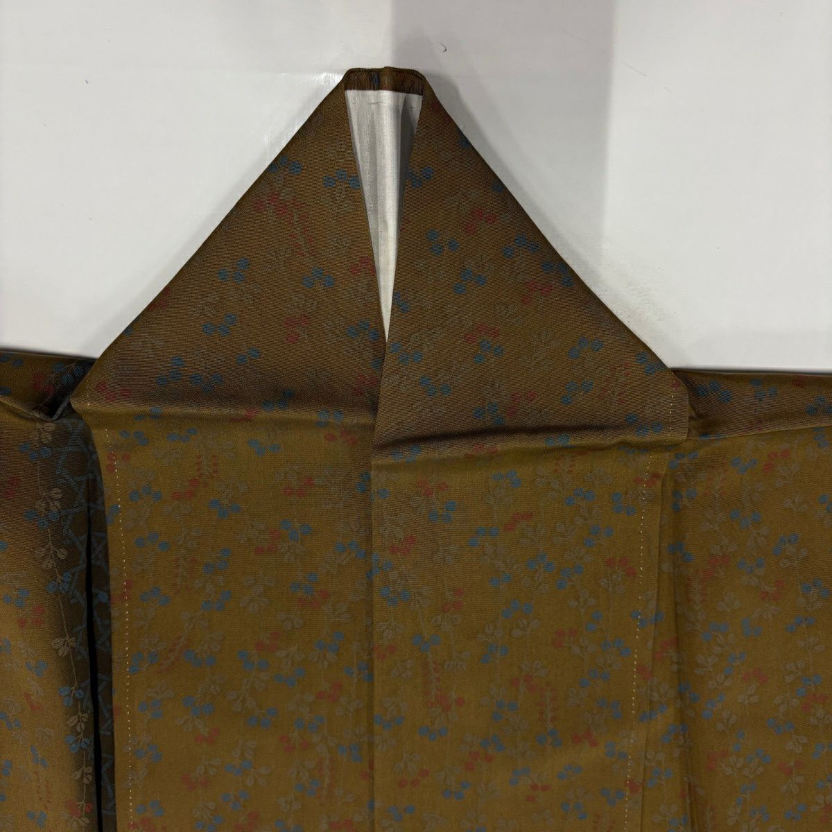 【美品】 小紋 身長162cm 袖長64.5cm M 雙層 籠目 萩 山吹茶 純蠶絲 優品級