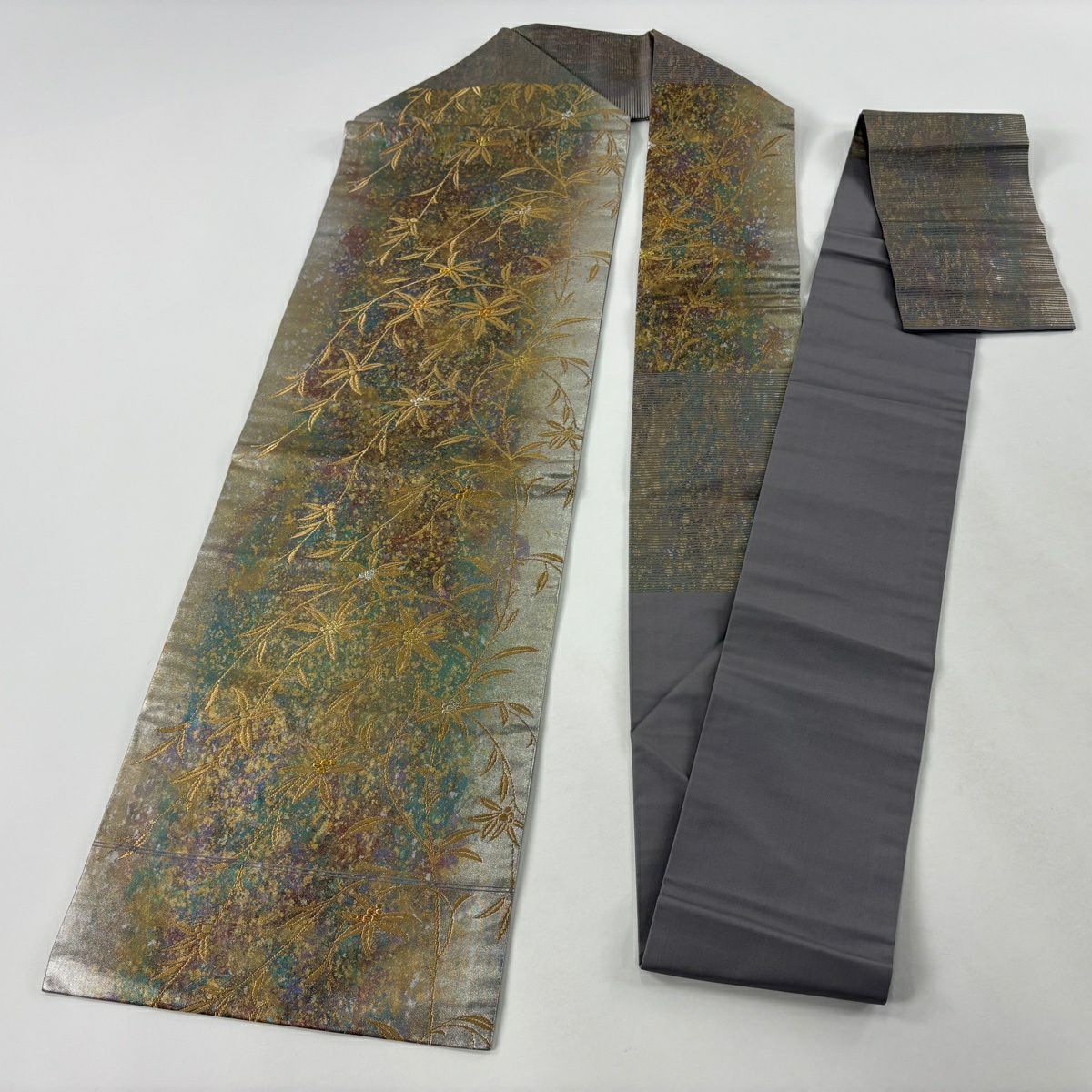 【美品】 名古屋帶 秀品級 豐金漆寶金箔 葉與實 金絲 金箔 銀 純蠶絲
