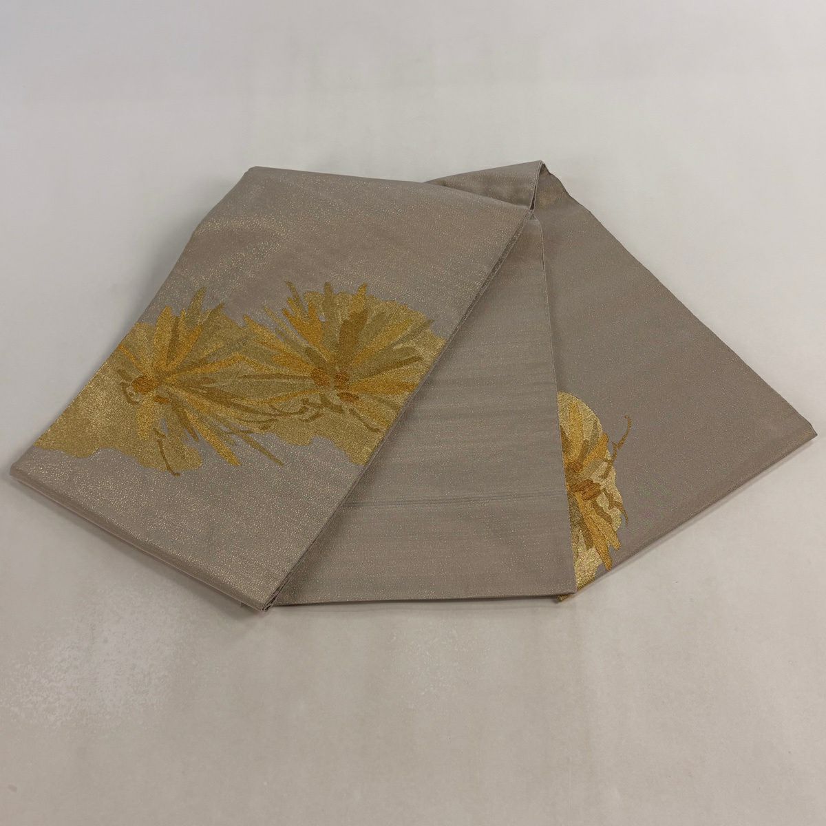 袋帶 秀品級 若松樹 金絲 金金箔 灰茶 大鼓圖案 純蠶絲