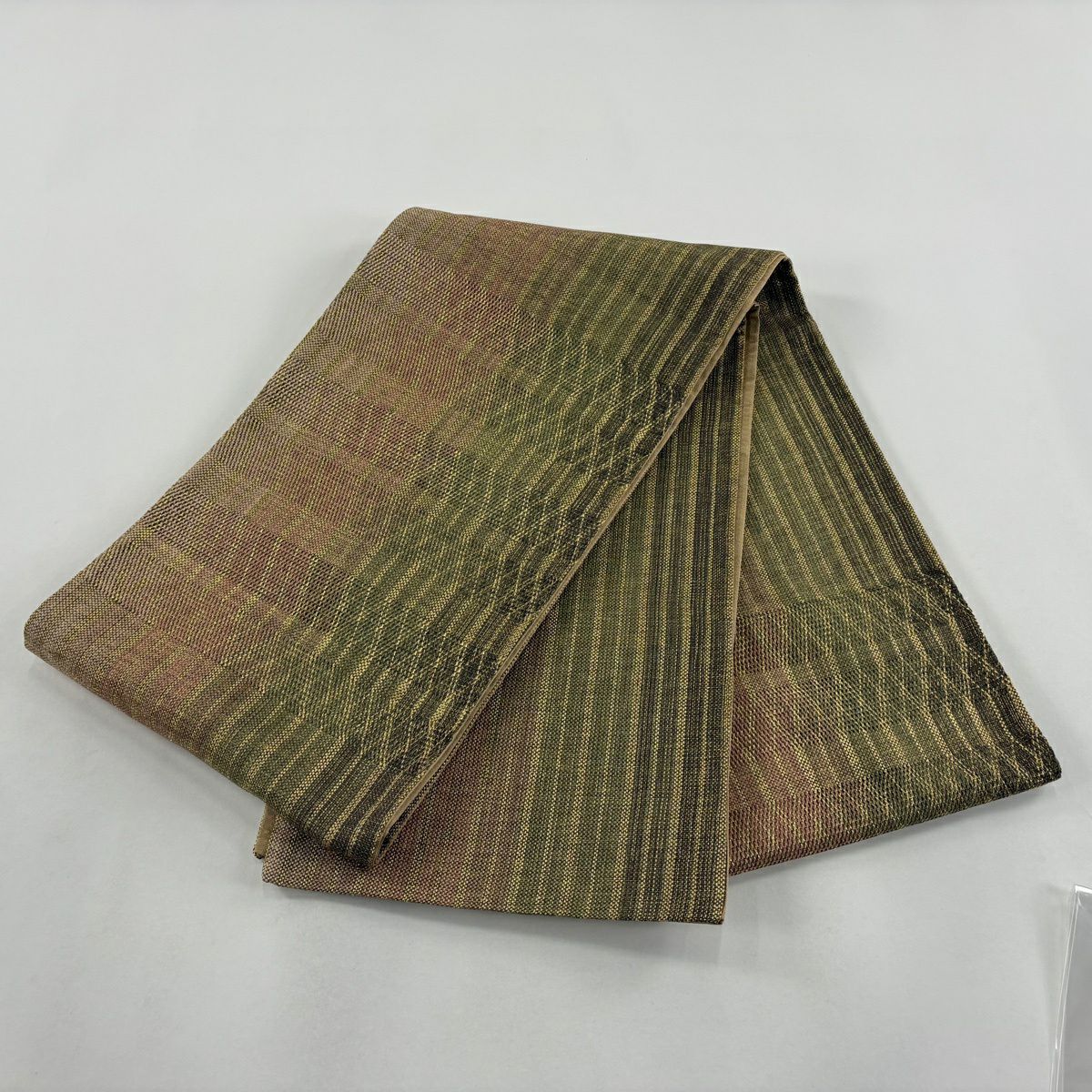 【美品】 袋帶 秀品級 縞 幾何圖案 金絲 金色 大鼓圖案 純蠶絲