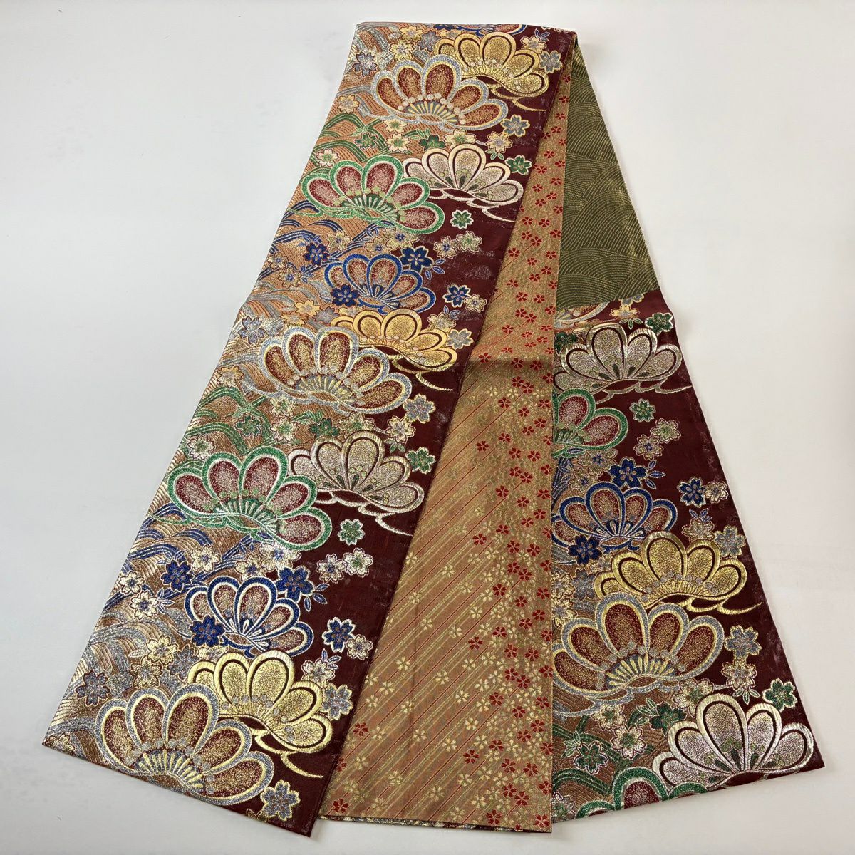 【美品】 袋帶 秀品級 笠松樹 櫻花 金金箔 紅黑 六通 純蠶絲