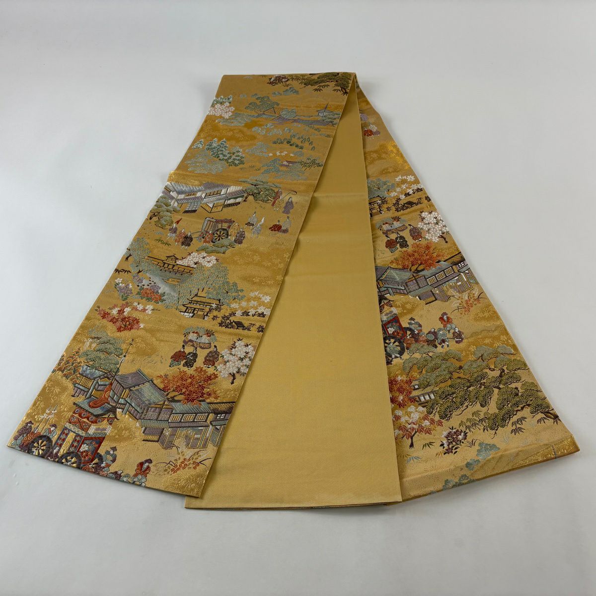 【美品】 袋帶 秀品級 山鉾 人物 金絲 金金箔 金色 全通 純蠶絲