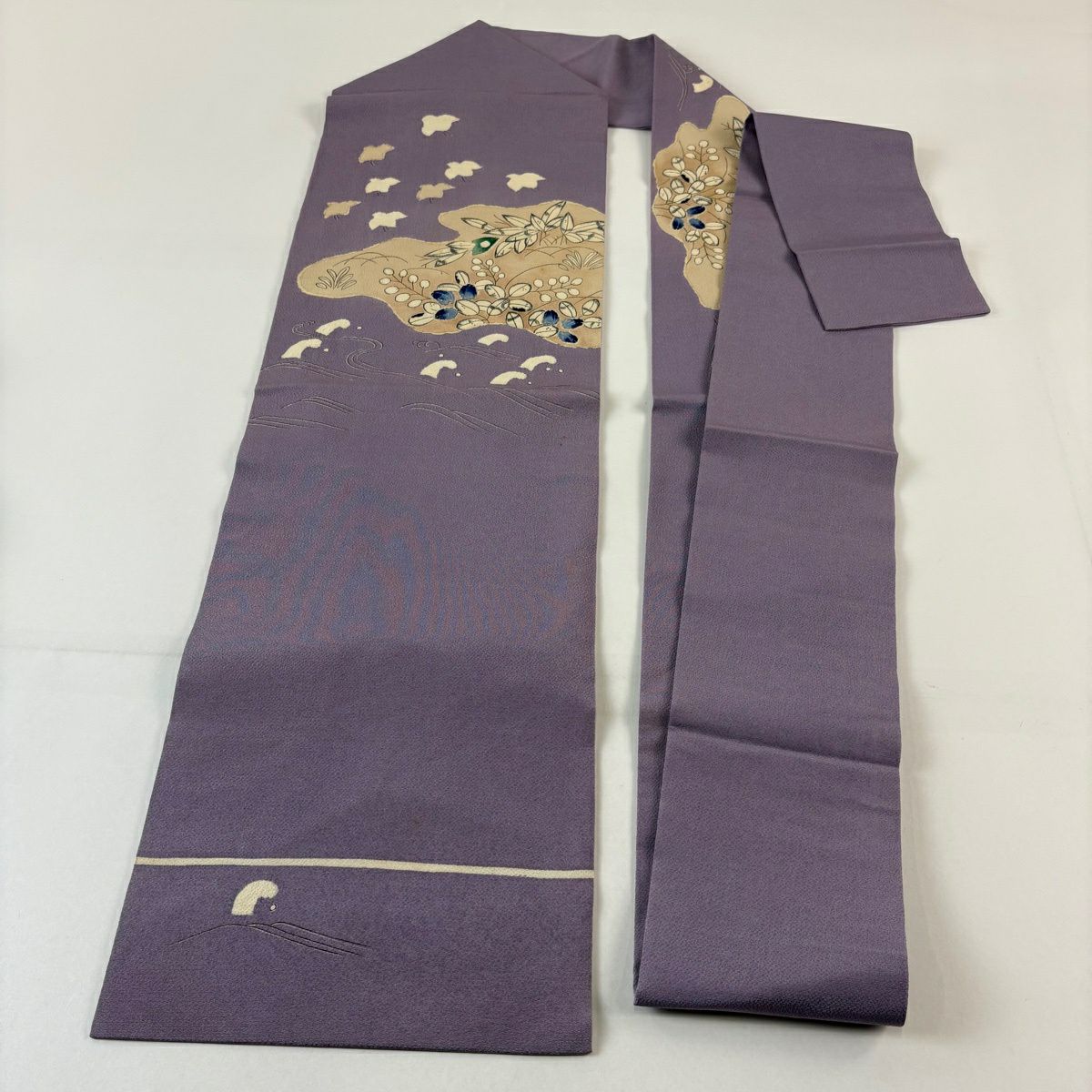 名古屋帶 秀品級 千鳥 葉紋 絞染 淺紫 純蠶絲