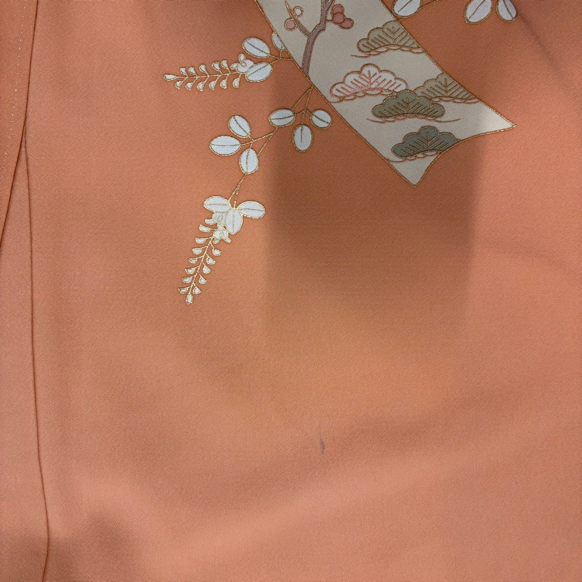 訪問服 身長162cm 袖長65cm M 雙層 短冊 萩 金糸 漸變 淺橙色 純蠶絲 優品級