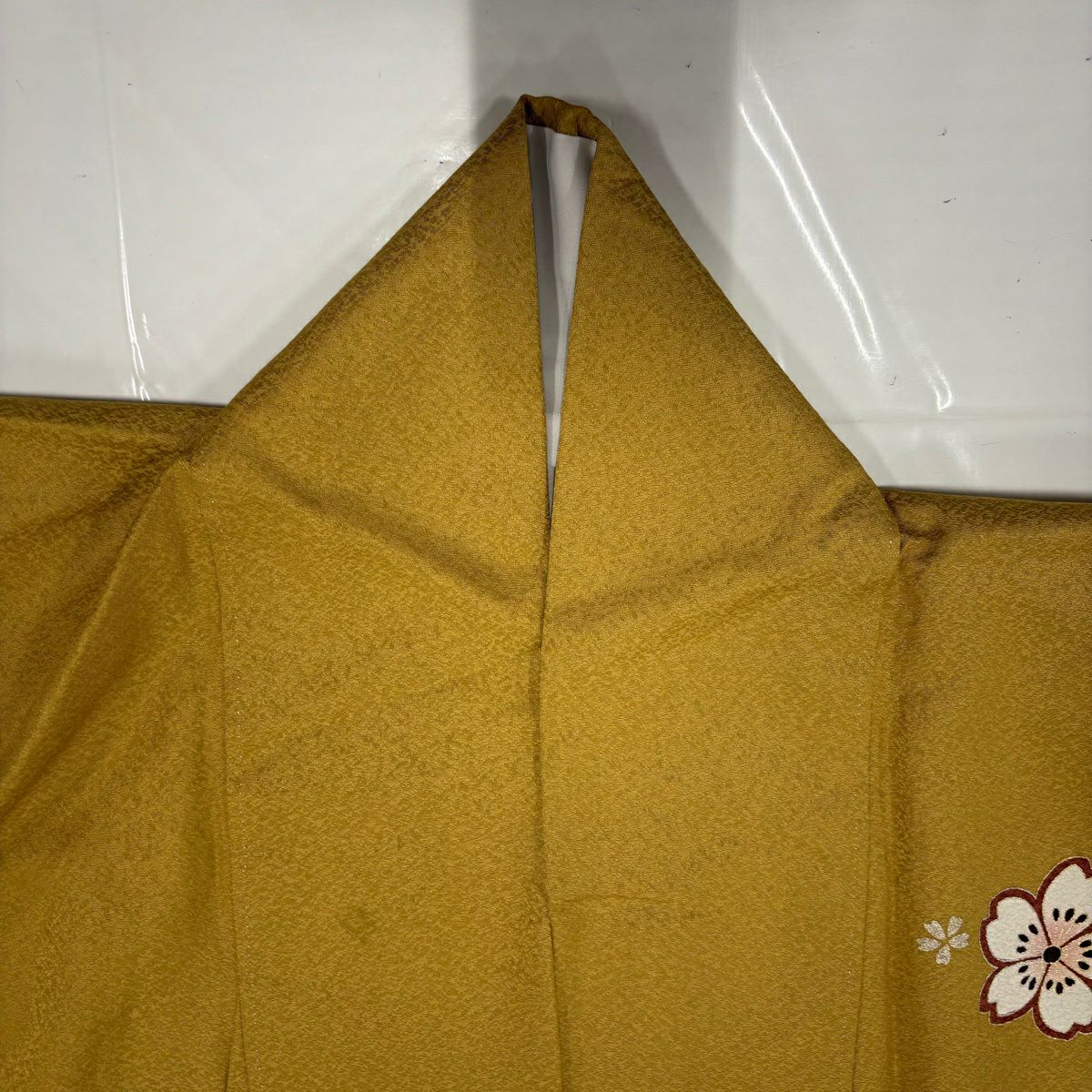 振袖禮服 身長164.5cm 袖長66cm M 雙層櫻花手鞠金銀彩金絲黃土色純蠶絲秀品級