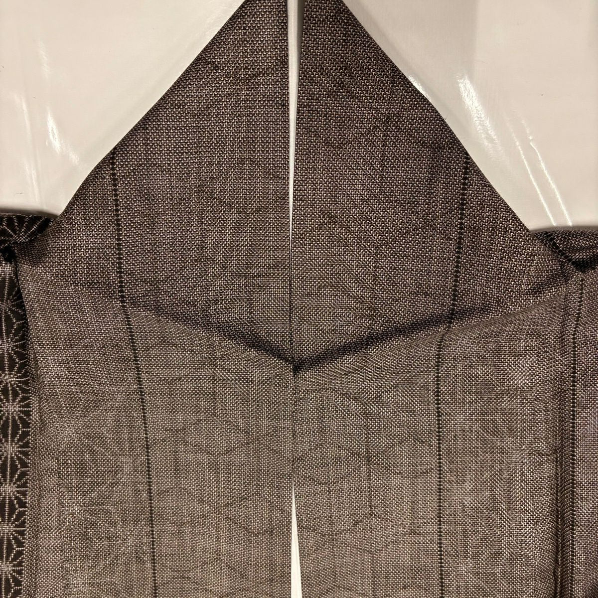 【美品】 紬織 身長166cm 袖長65cm M 雙層 麻葉紋 縞紋 焦茶 純蠶絲 優品級