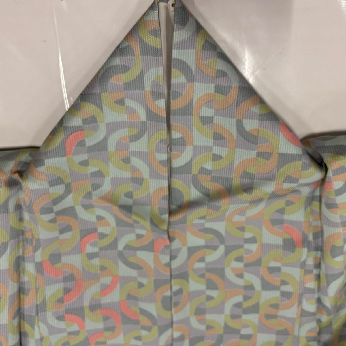 【美品】 小紋 身長165cm 袖長66cm M 雙層 幾何學圖案 水藍色 純蠶絲 優品級