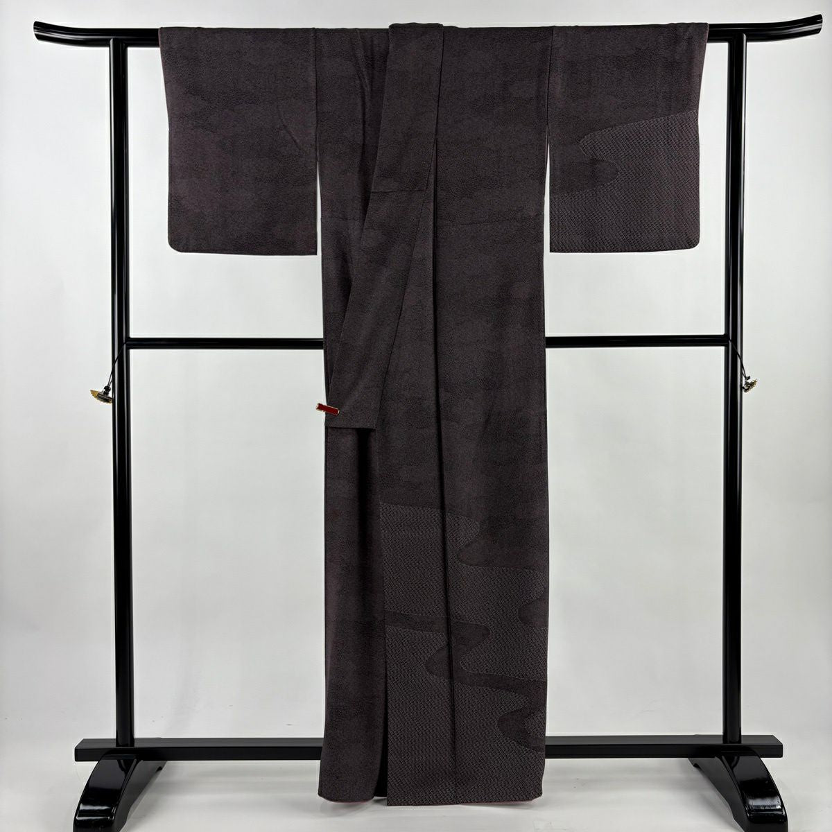 付下 身長161.5cm 袖長65cm M 雙層 人間國寶 中村勇二郎 落款あり 流水 寄花紋 深紫 純蠶絲 逸品級