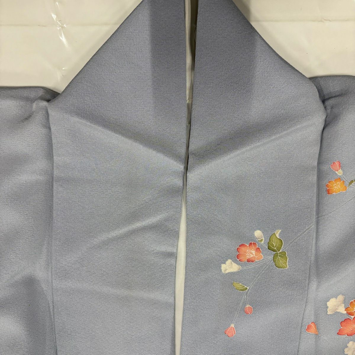 訪問服 身長166.5cm 袖長65.5cm M 雙層 百貫達雄 落款あり 家屋 草花紋紋 漸層 青灰色 純蠶絲 名品級