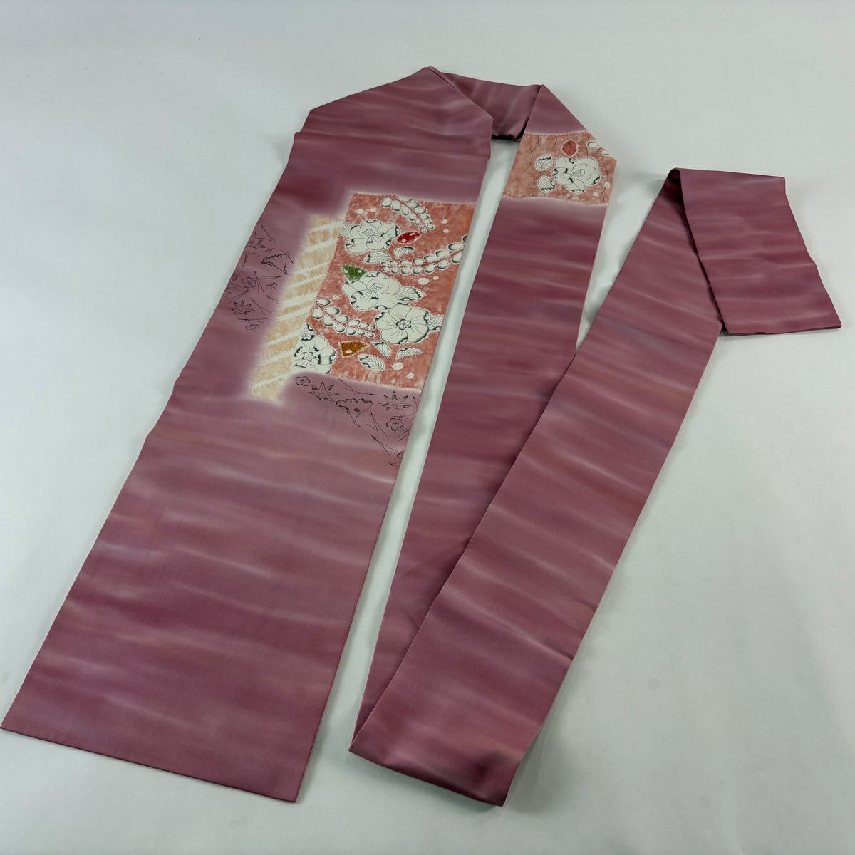 名古屋帶 秀品級 附有落款 椿 梅花 絞染 漸層 灰紫 純蠶絲