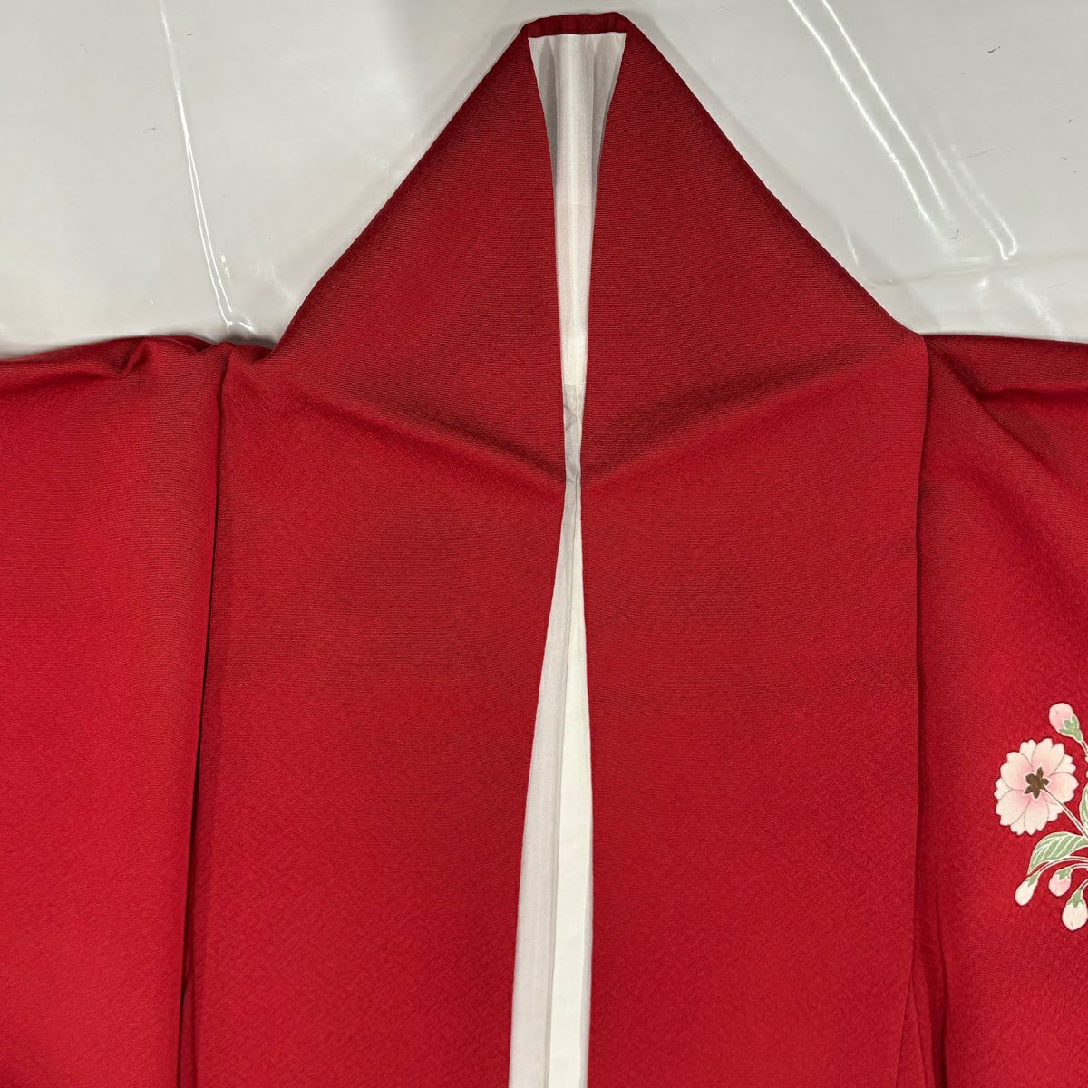 振袖禮服 身長159cm 袖長63.5cm S 雙層 花車 櫻花 金銀彩 漸層 紅 純蠶絲 優品級