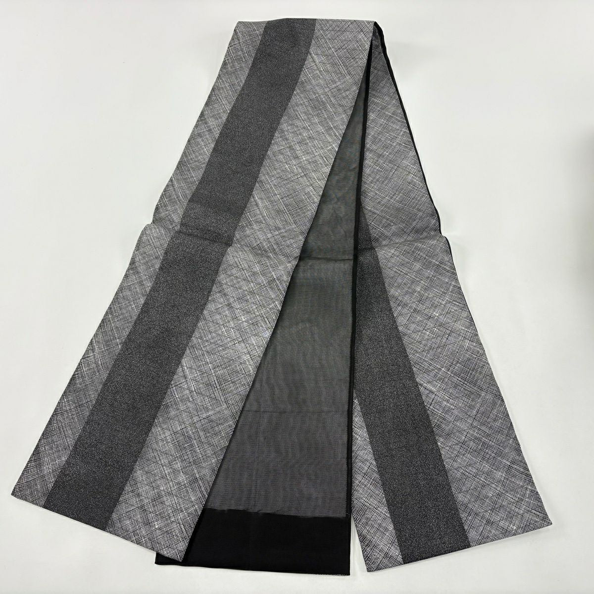 【美品】 袋帶 秀品級 夏帶 斜格紋 條紋 黑灰 全通 純蠶絲