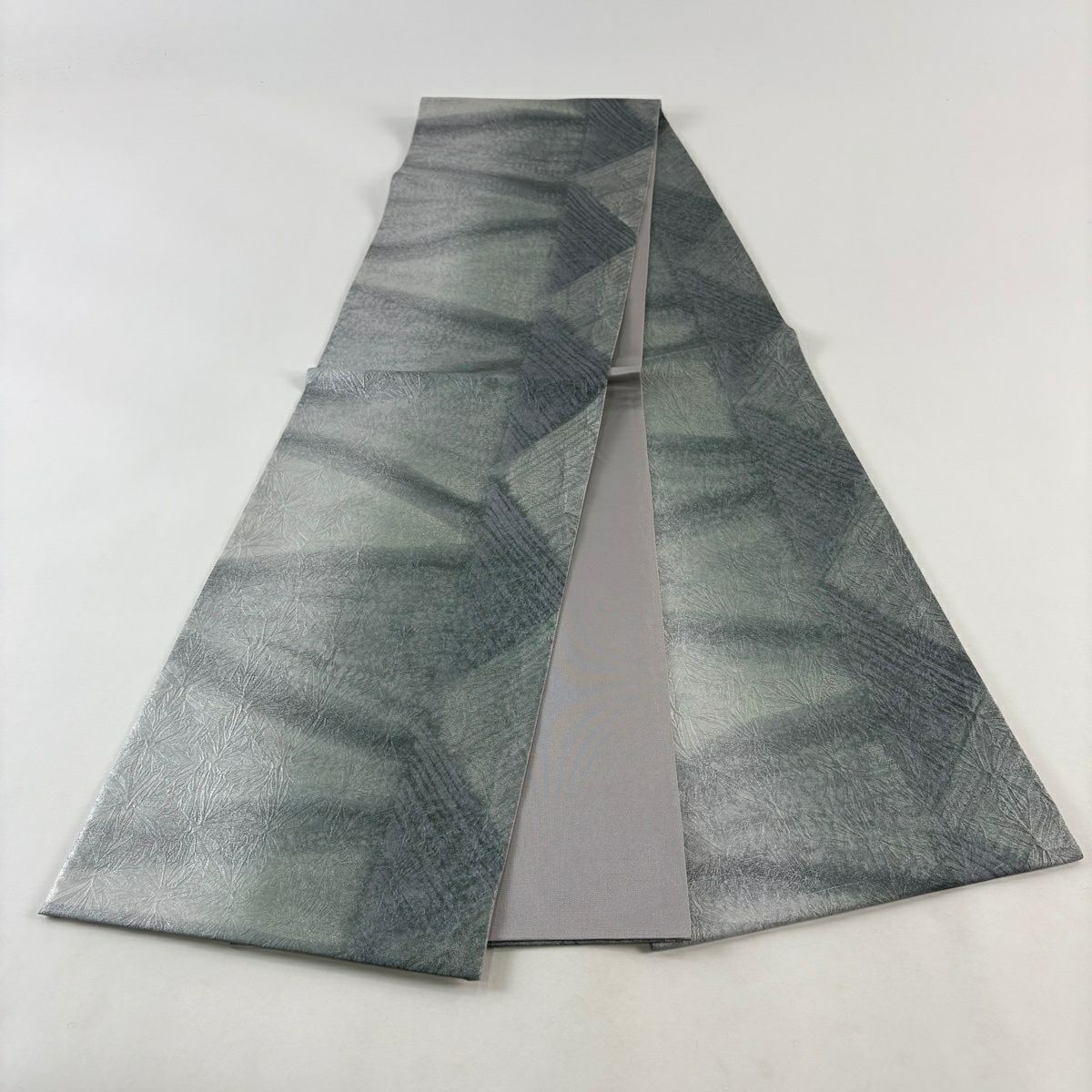 【美品】 袋帶 秀品級 幾何學 銀通 灰色 全通 純蠶絲
