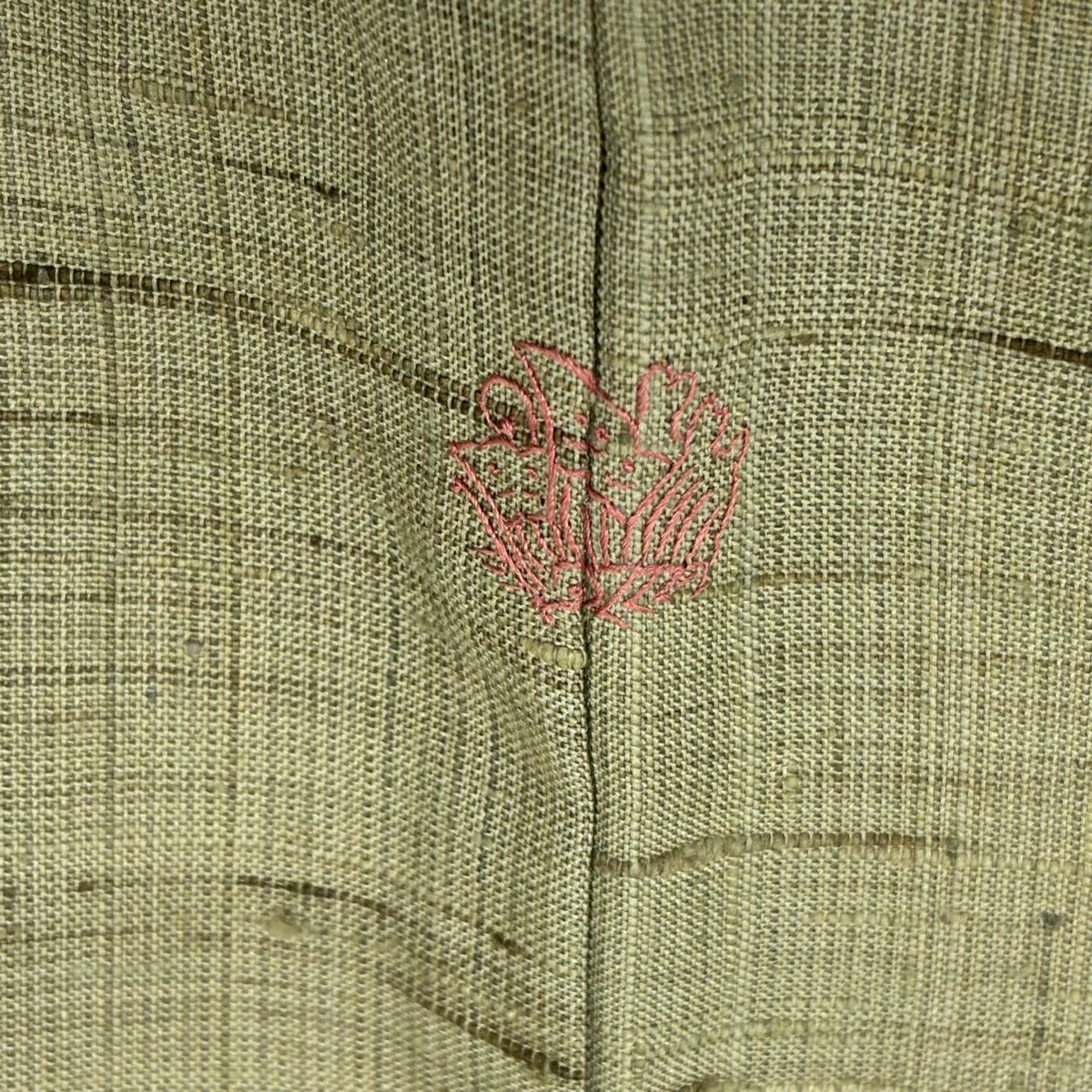 【美品】 付下 身長162cm 袖長65.5cm M 雙層 紬織織 枝花 霞 綠 純蠶絲 秀品級 一個紋