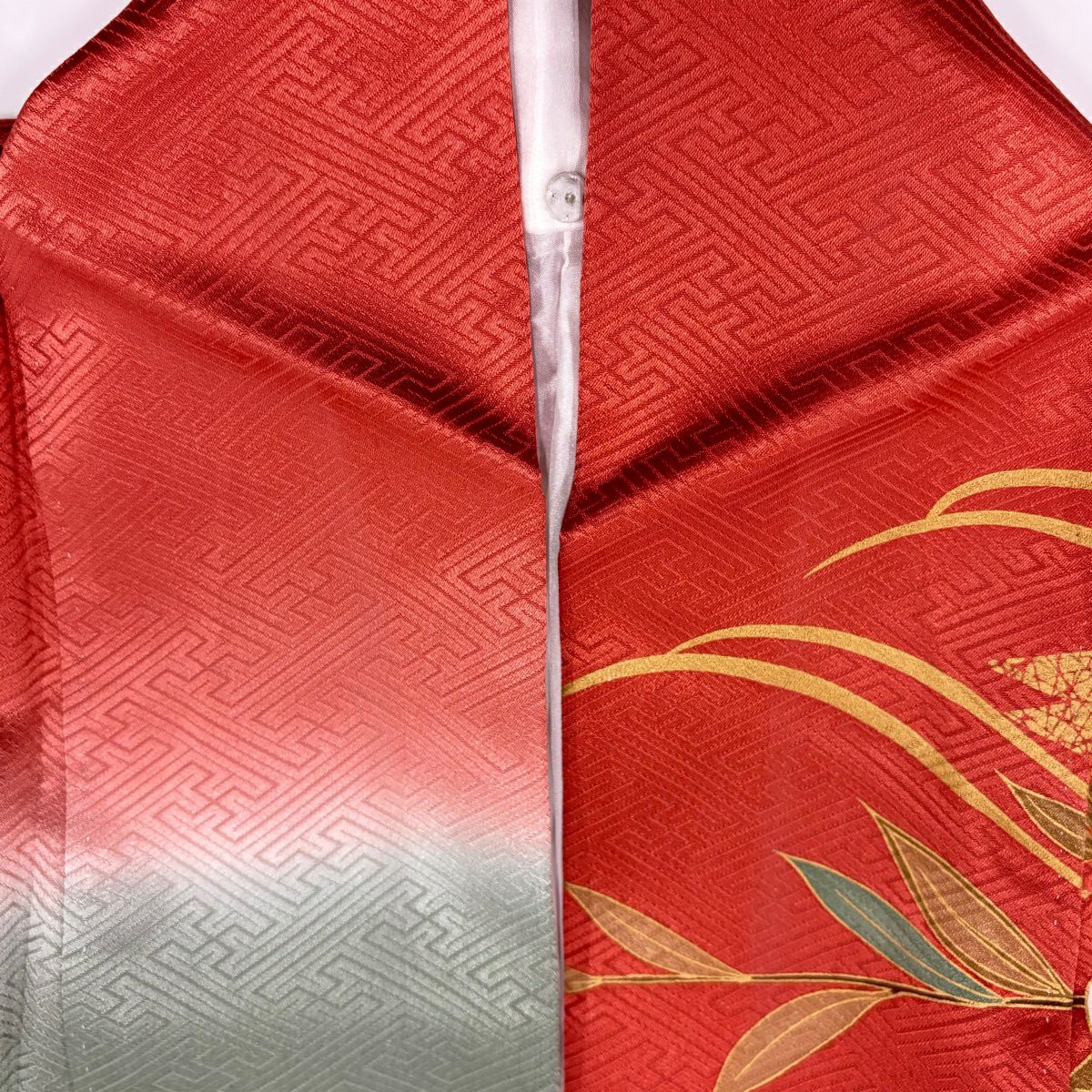 振袖禮服 身長165cm 袖長70.5cm L 雙層 花車 波 金絲 金銀彩 朱 純蠶絲 名品級