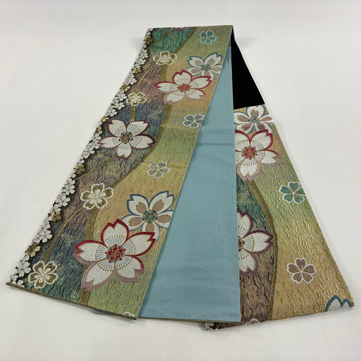 【美品】 袋帶 秀品級 振袖禮服禮服用 櫻花 金絲 金金箔 金色 六通 純蠶絲