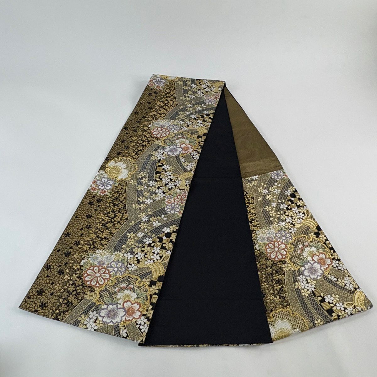 【美品】 袋帶 秀品級 雪輪 櫻花 金金箔 金色 六通 純蠶絲
