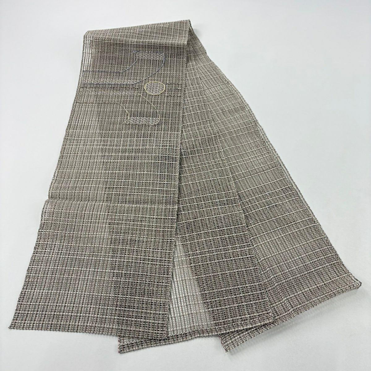 名古屋帶 秀品級 夏帶 八寸名古屋帶 幾何圖案 金銀彩 茶 純蠶絲